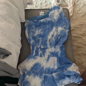Skyler and Madison, size medium, one shoulder, tie-dye blue mini dress